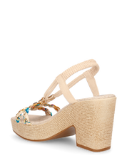 NOEMI - sandali beige con listini in treccia multicolore e platform in simil paglia