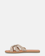 NURY - sandali bassi con strisce beige e gemme