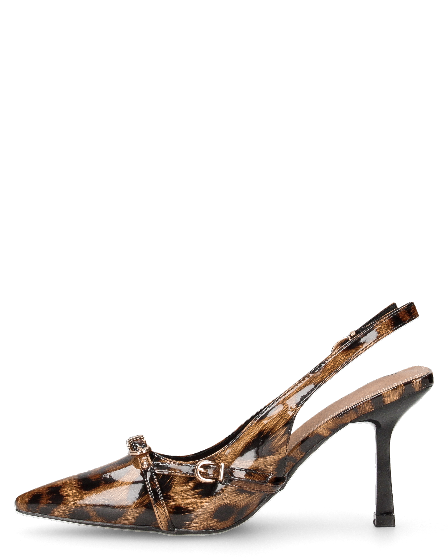 ODA - slingback a punta leopardate con fibbie e tacco a spillo