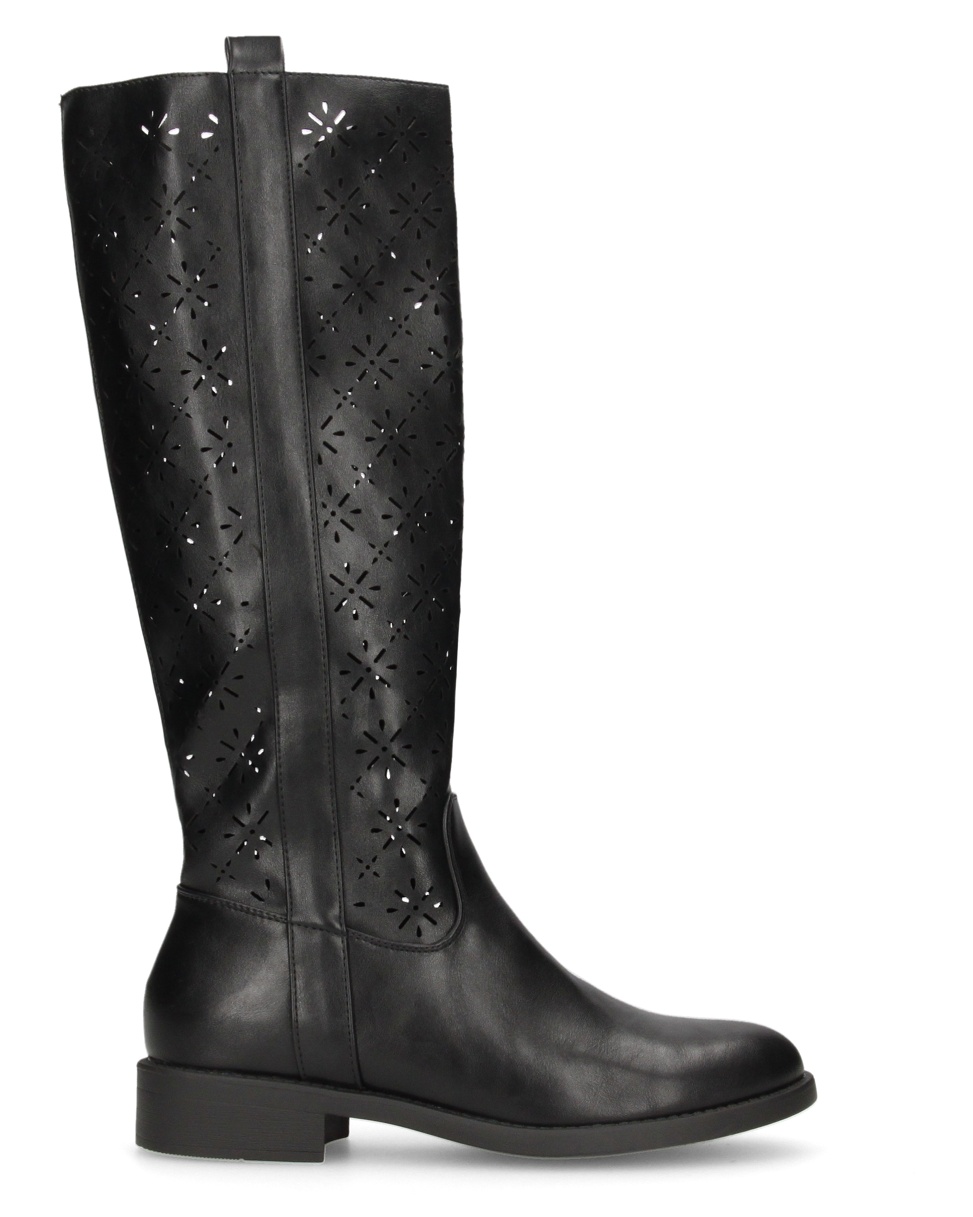 OLGA - stivali alti neri traforati con chiusura zip laterale