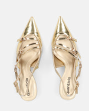 OLENA - decolette dorati in glassy con tacco basso e cinturini