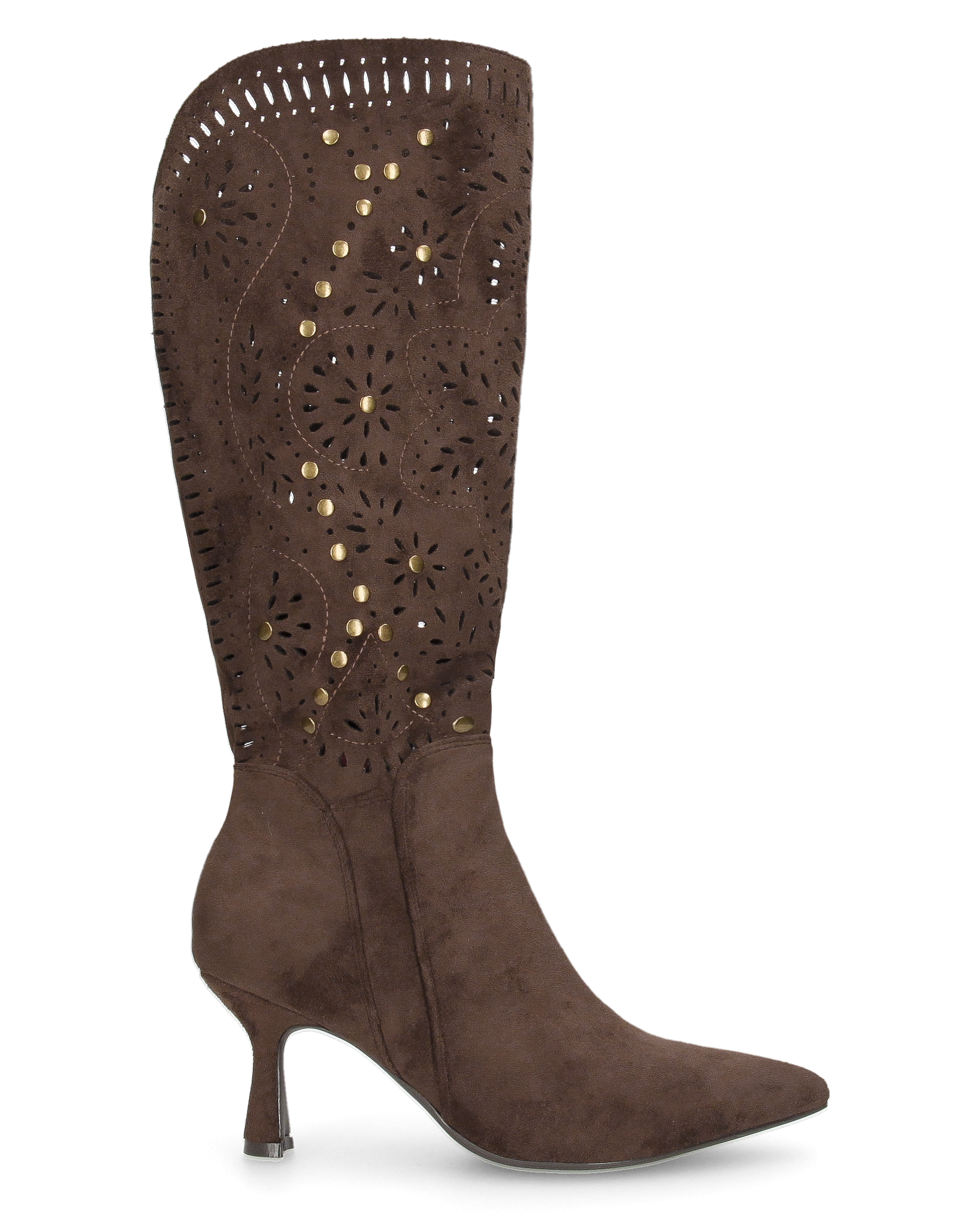 ORTHE - stivali marroni sotto al ginocchio traforati con borchie dorate