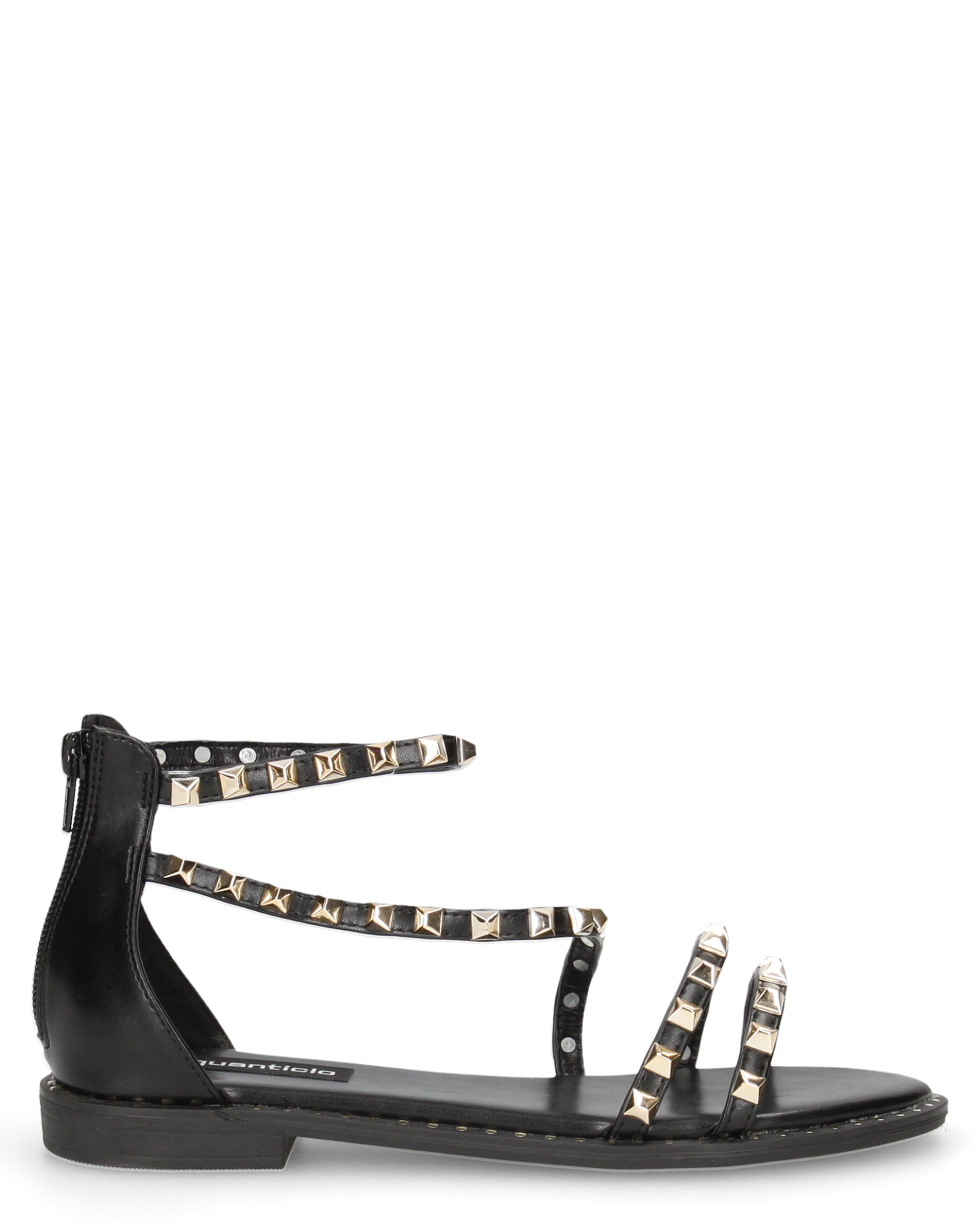 PERCY - sandali flat neri con borchie metalliche
