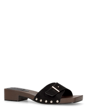 PAMELA - sandali in con suola in simil legno marrone con fascia nera