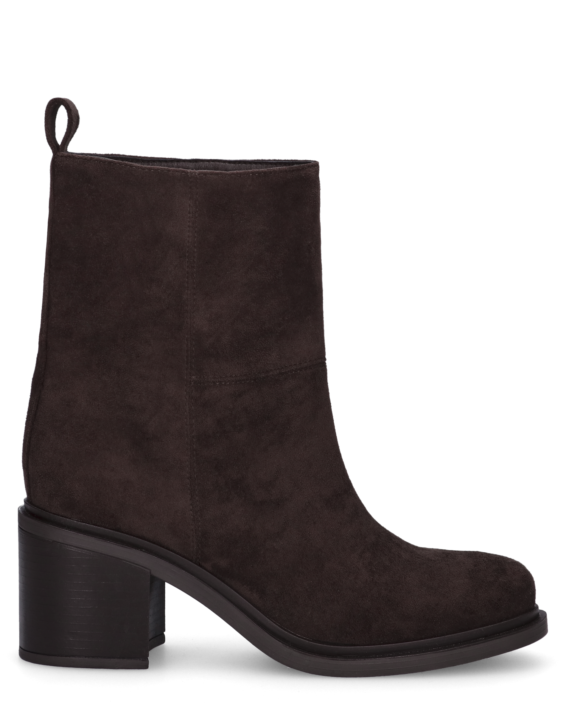 PENNY- stivaletto con tacco basso in camoscio marrone scuro