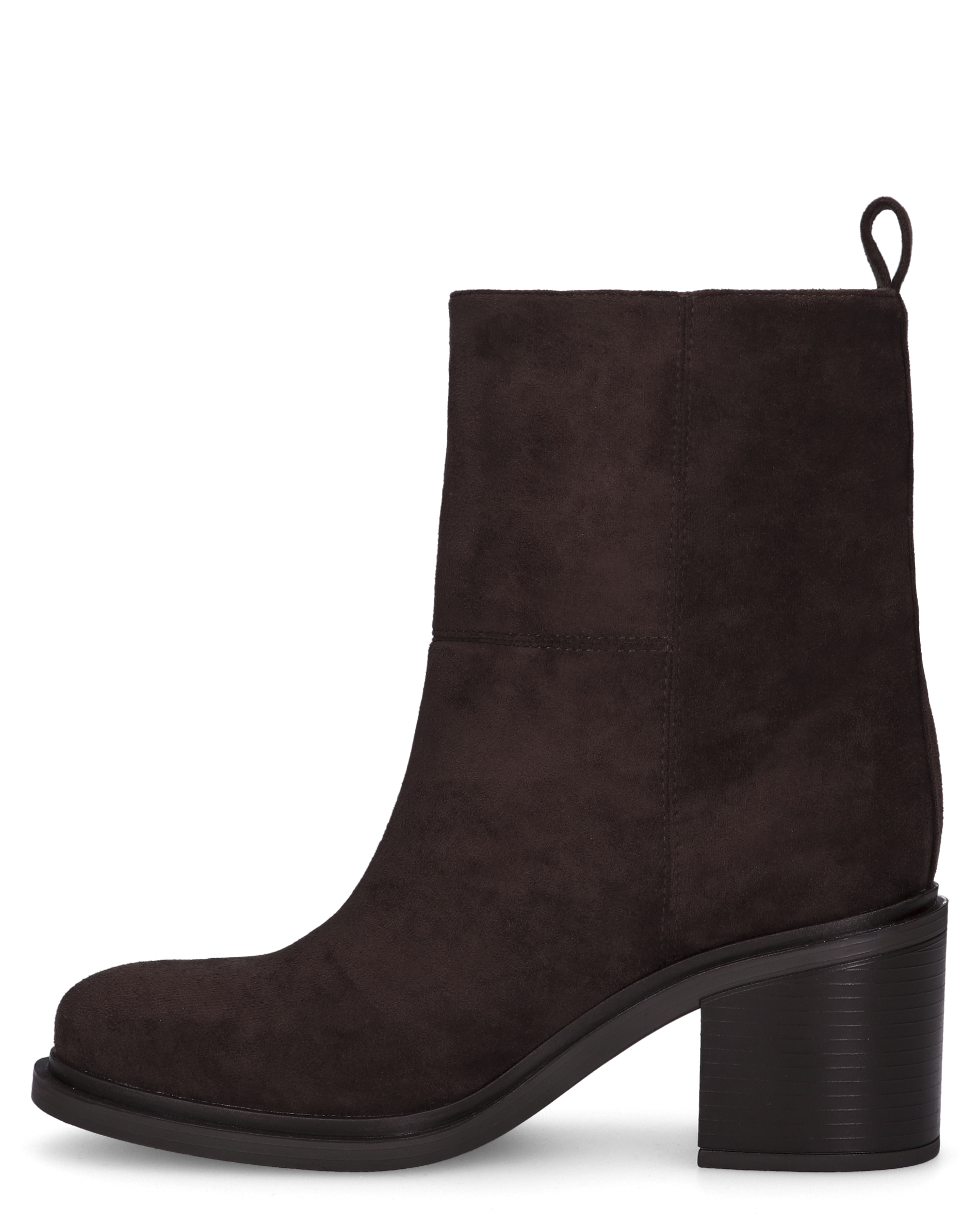 PENNY- stivaletto con tacco basso in camoscio marrone scuro