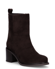PENNY- stivaletto con tacco basso in camoscio marrone scuro
