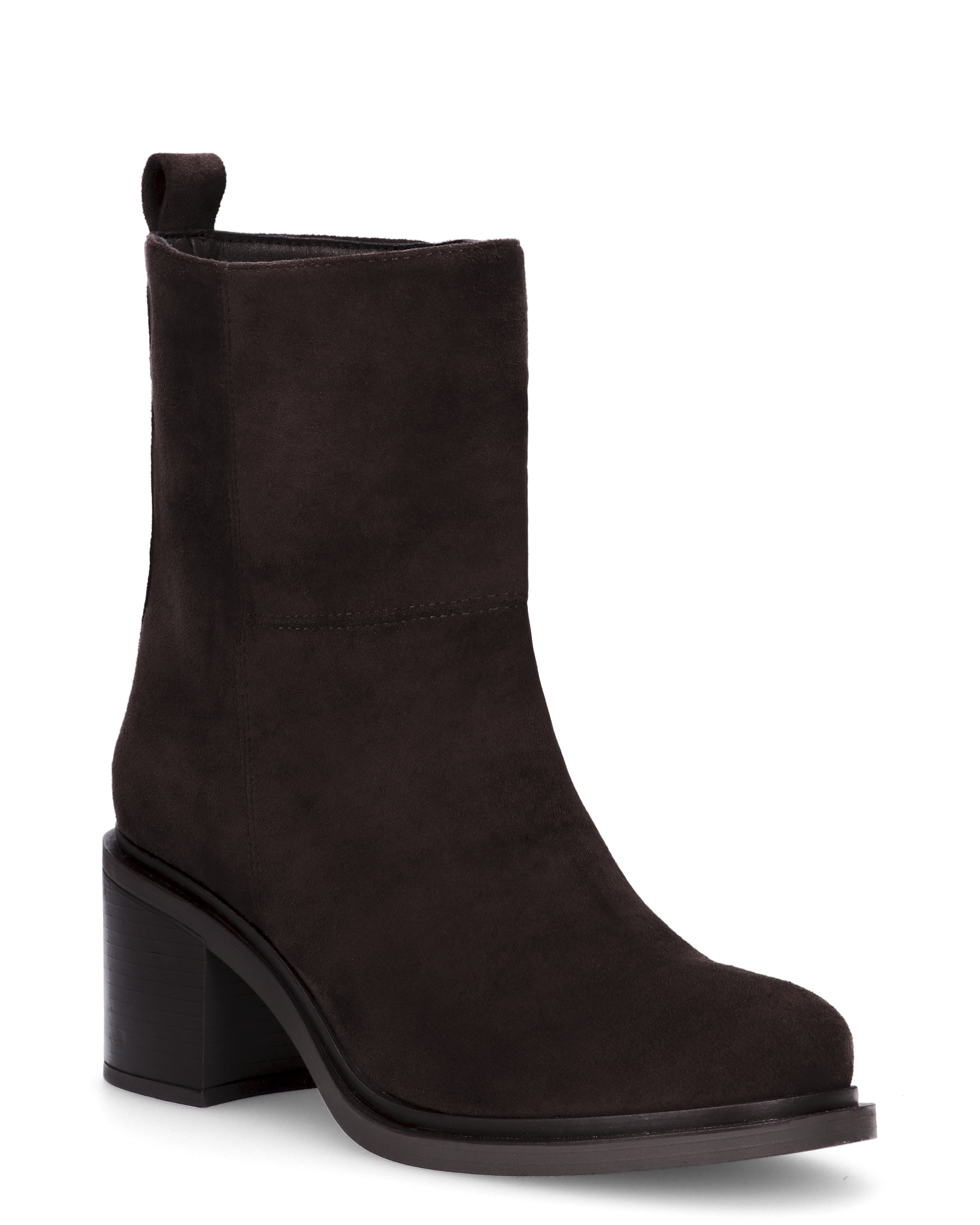 PENNY- stivaletto con tacco basso in camoscio marrone scuro