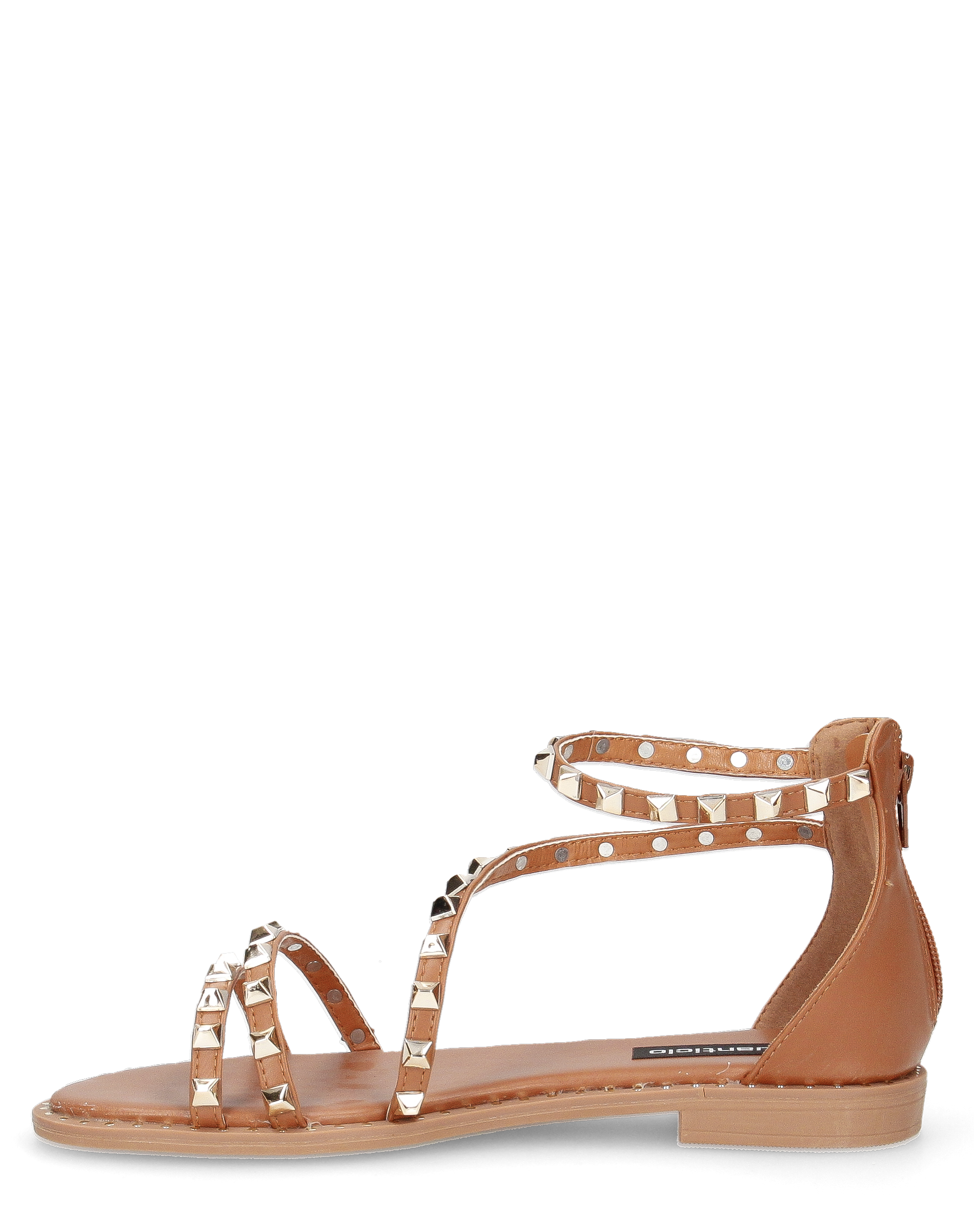 PERCY - sandali flat marroni con borchie metalliche