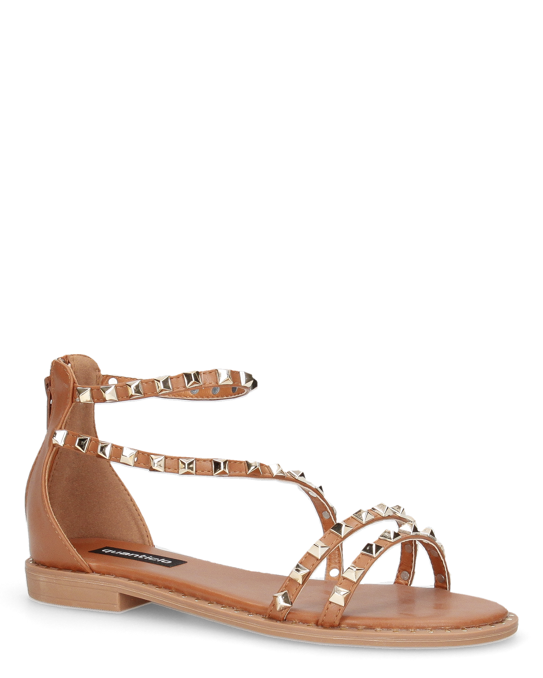 PERCY - sandali flat marroni con borchie metalliche