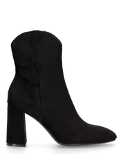 PETRA - stivaletti ankle boot nero scamosciato con tacco largo e scollatura texana