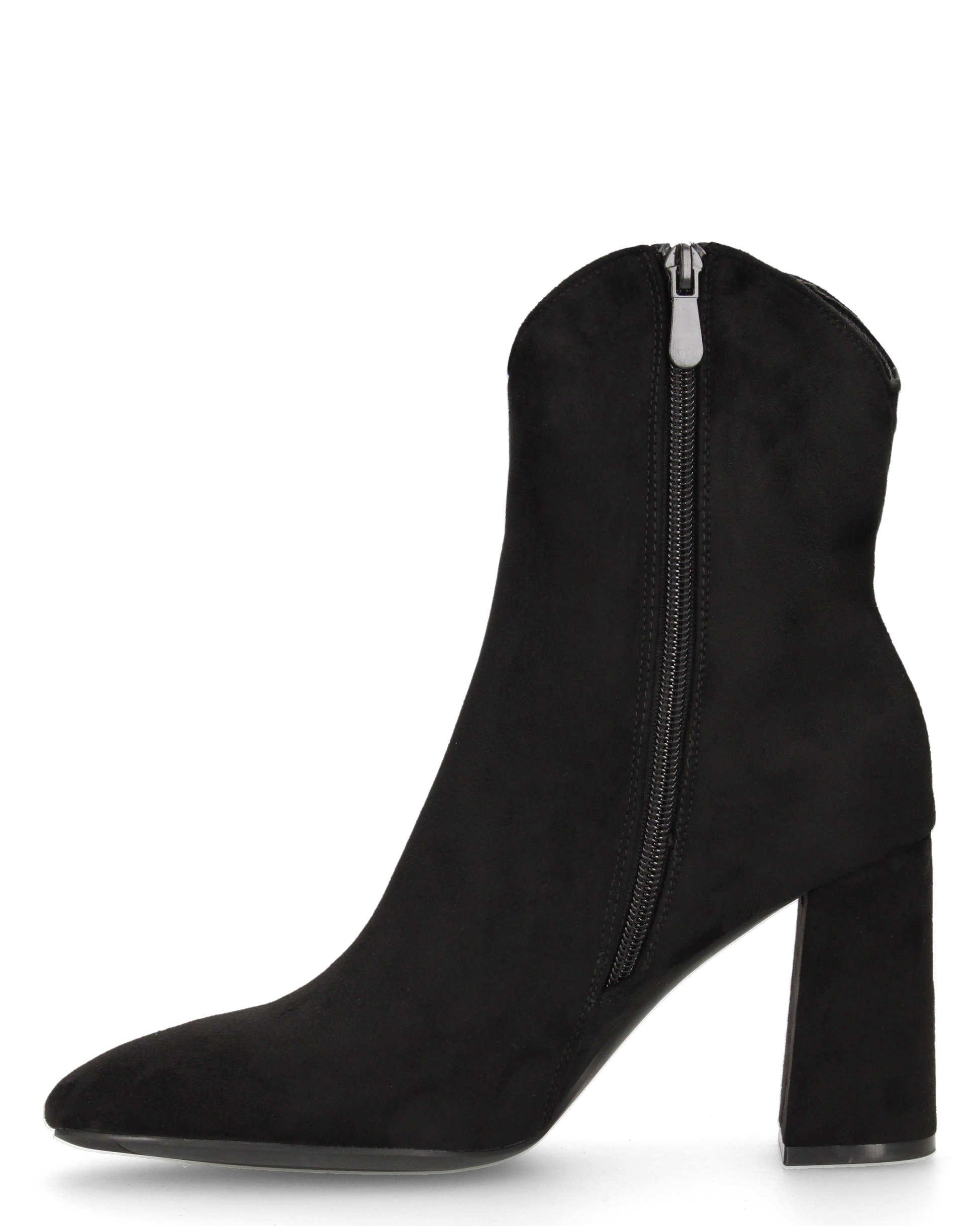 PETRA - stivaletti ankle boot nero scamosciato con tacco largo e scollatura texana