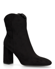 PETRA - stivaletti ankle boot nero scamosciato con tacco largo e scollatura texana