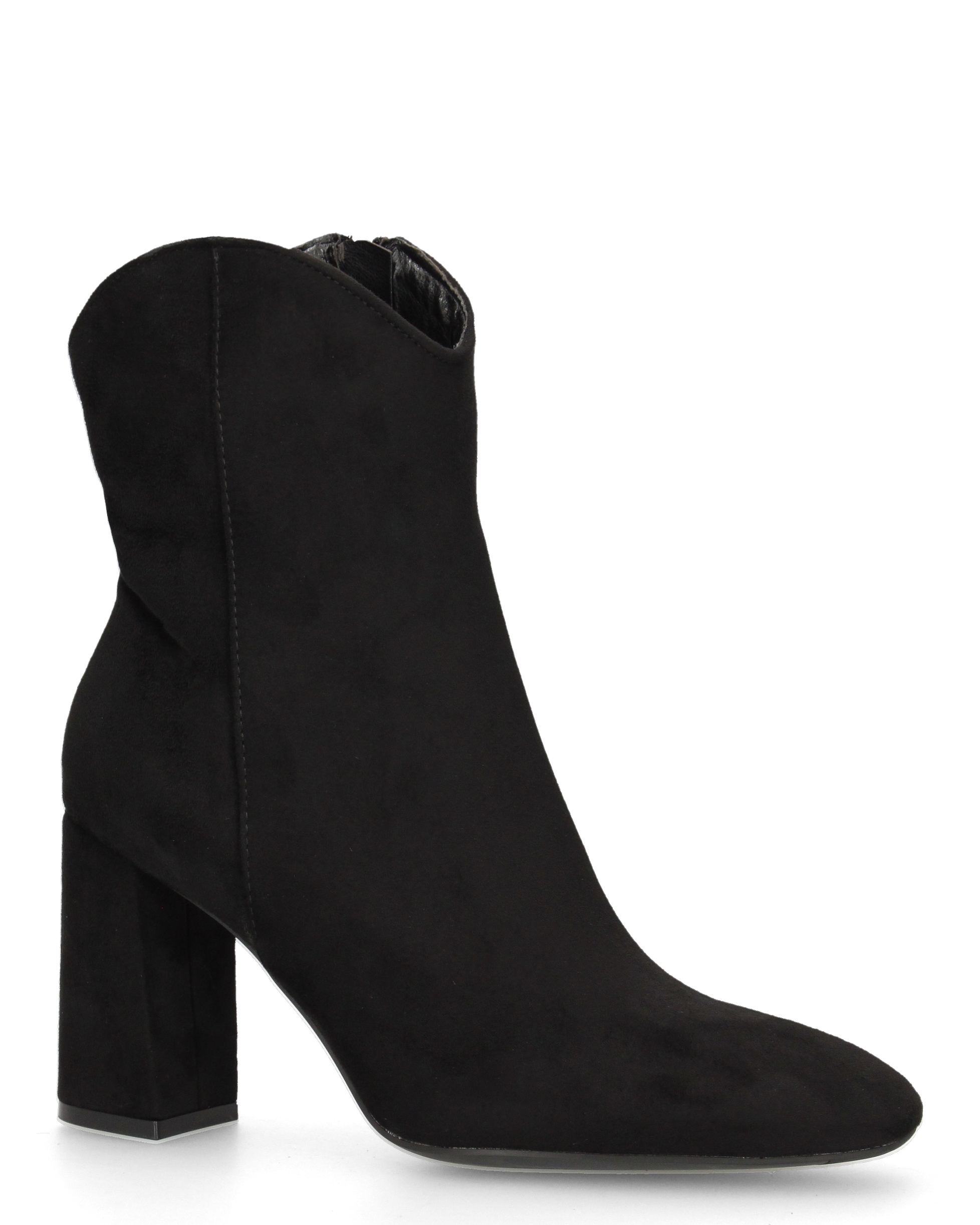 PETRA - stivaletti ankle boot nero scamosciato con tacco largo e scollatura texana