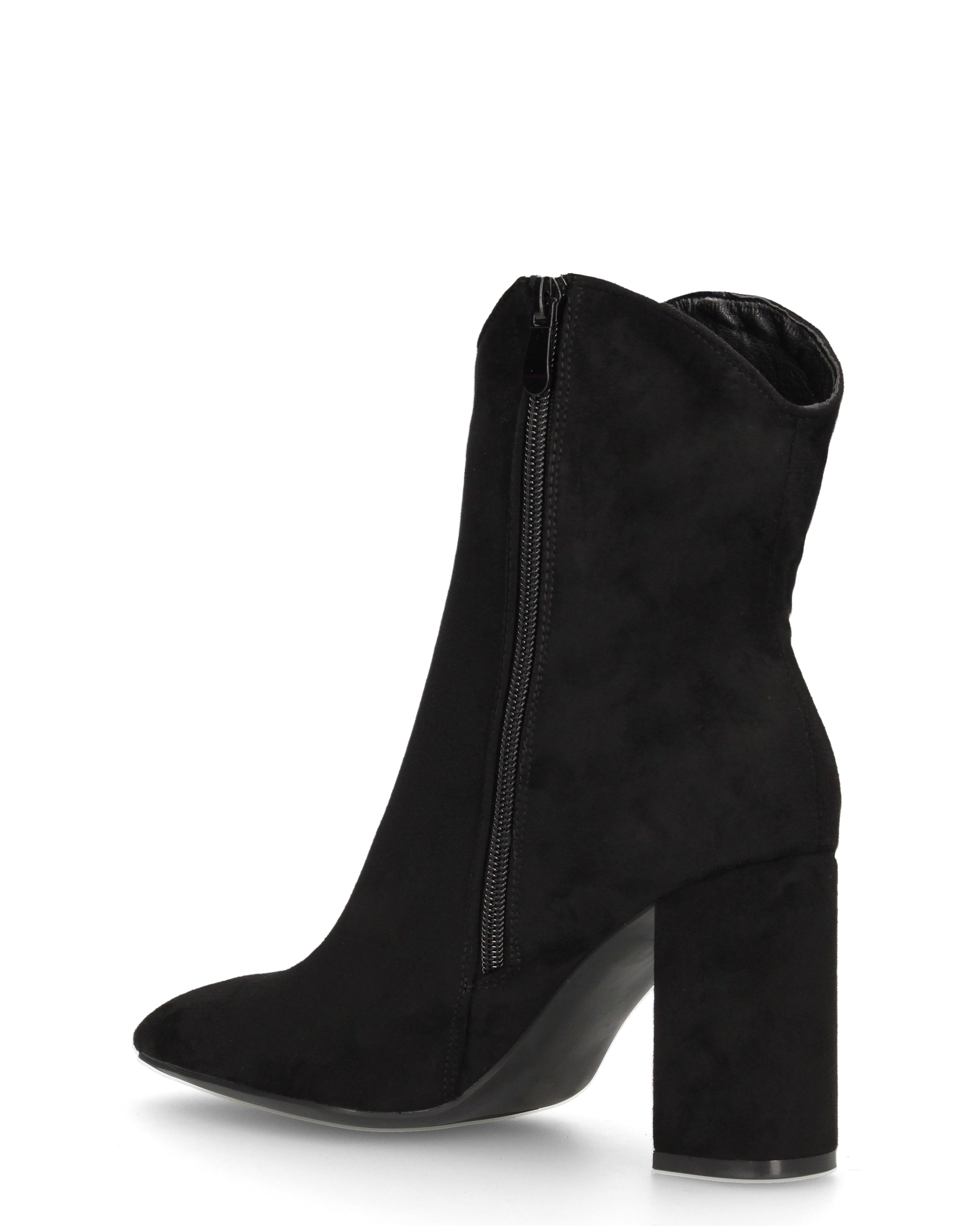 PETRA - stivaletti ankle boot nero scamosciato con tacco largo e scollatura texana