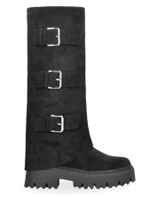 CATIA - stivali neri platform con risvolto e cinturini regolabili