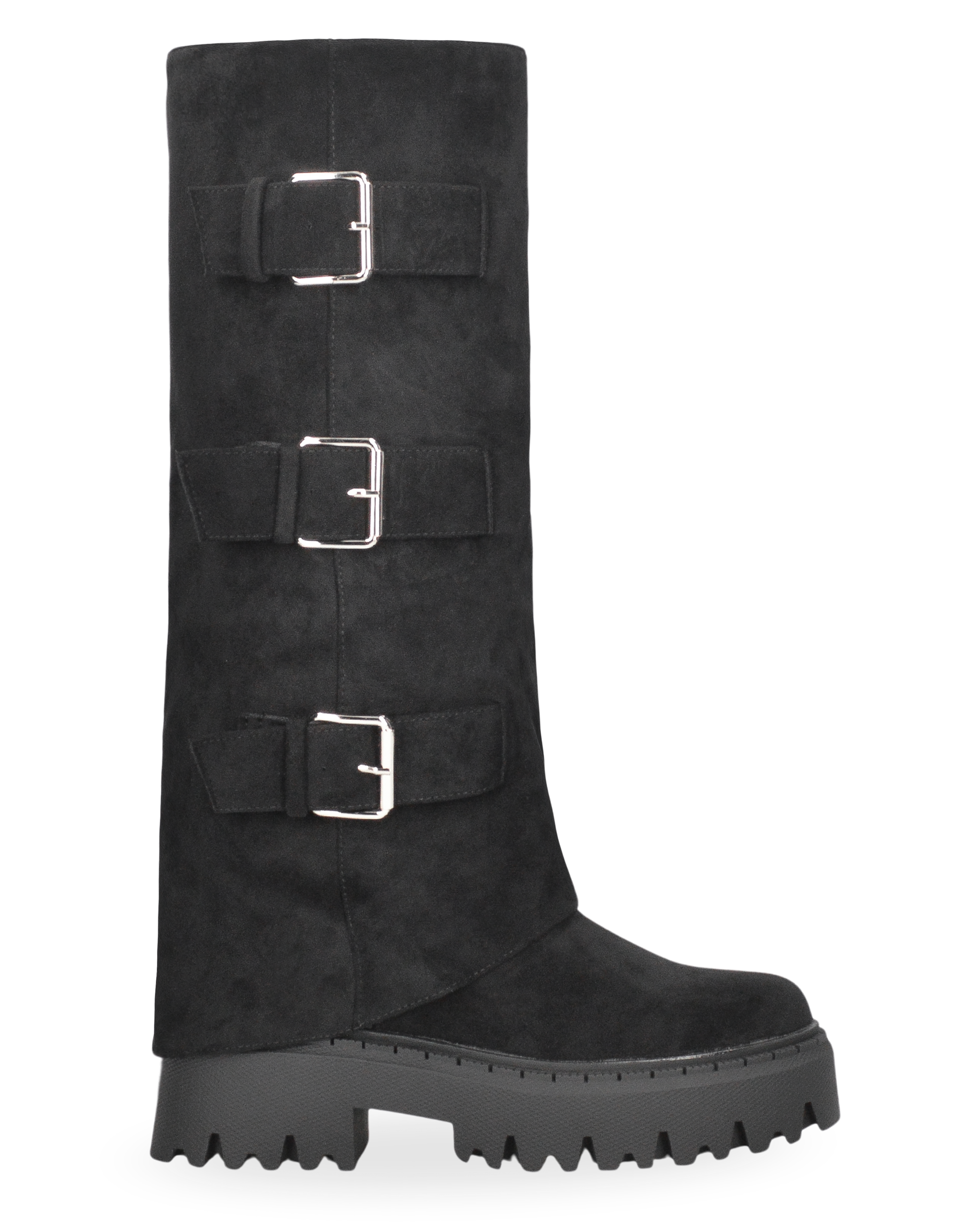 CATIA - stivali neri platform con risvolto e cinturini regolabili