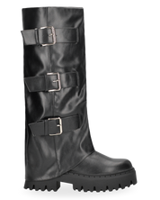 CATIA - stivali neri platform con risvolto e cinturini regolabili in finta pelle