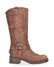 KASSY - stivaletti borchiati marroncini con tacco basso