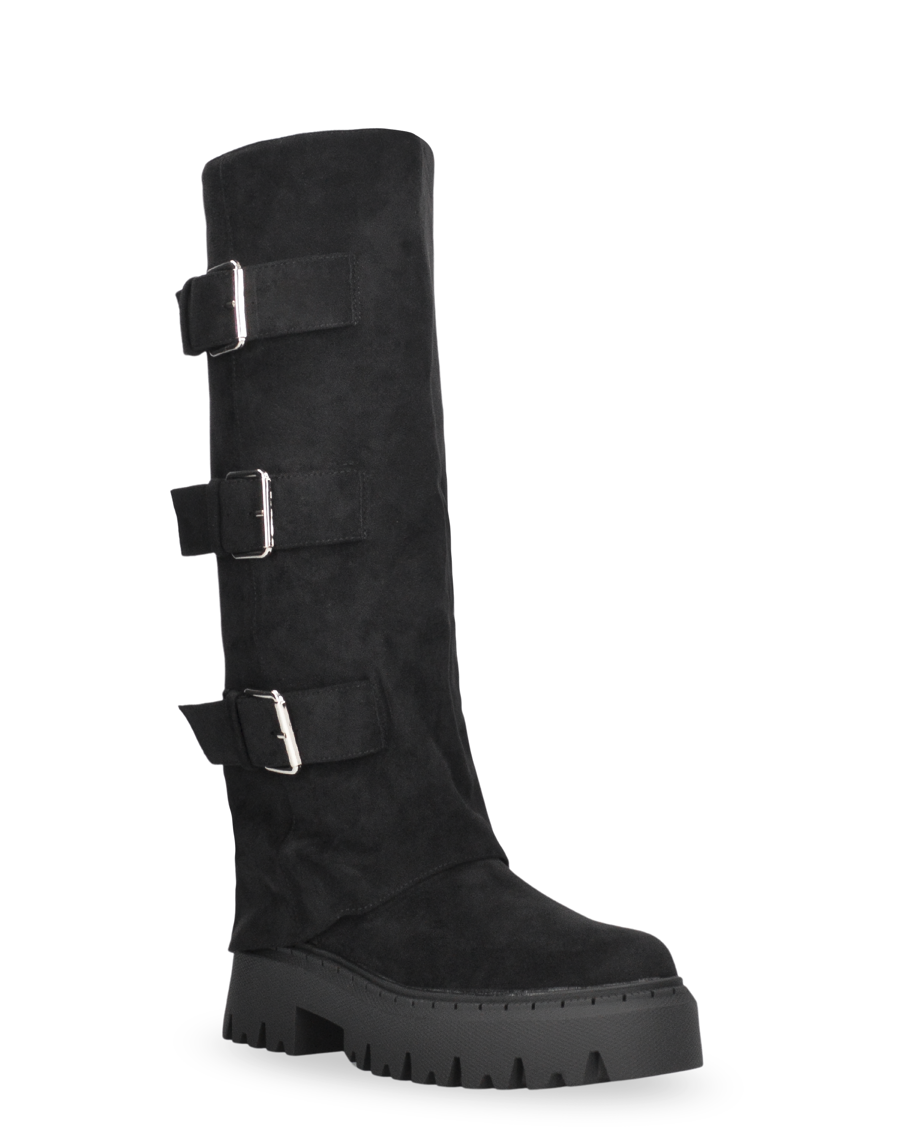 CATIA - stivali neri platform con risvolto e cinturini regolabili