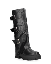 CATIA - stivali neri platform con risvolto e cinturini regolabili in finta pelle