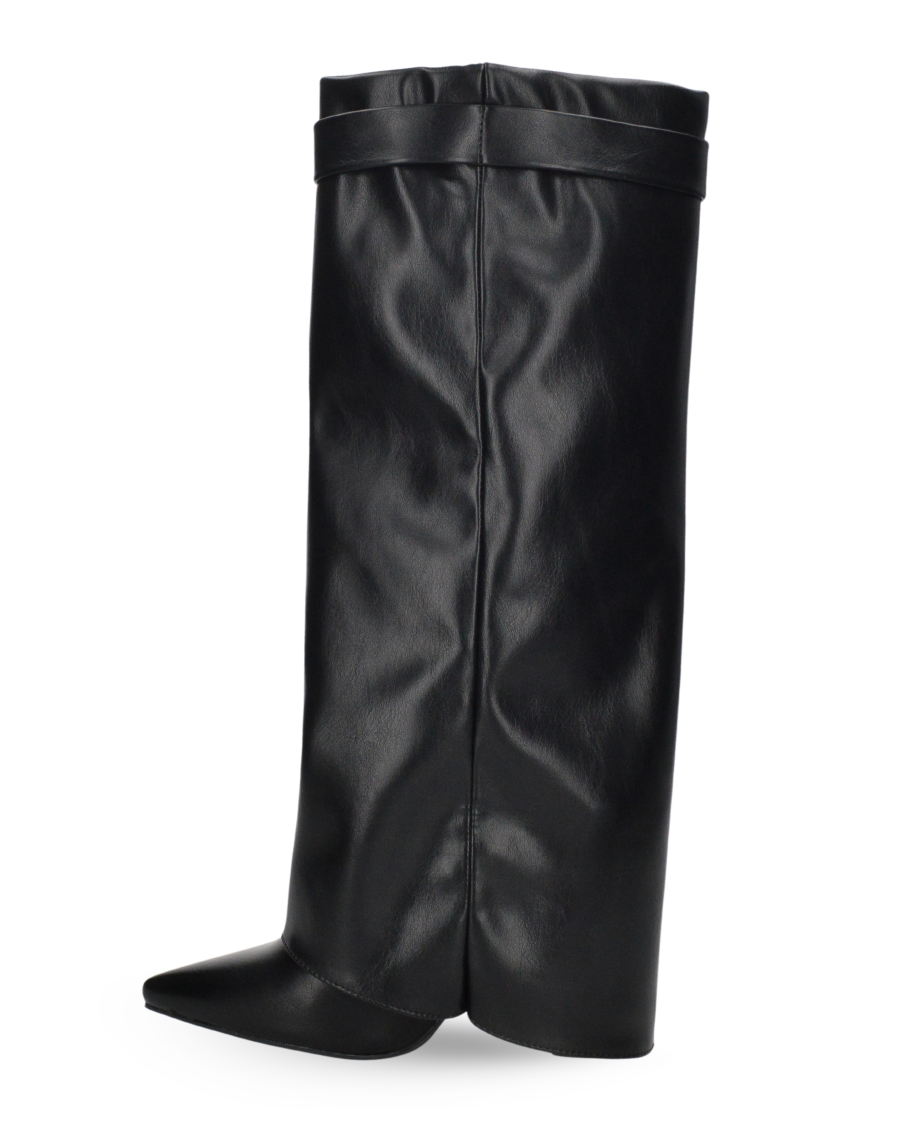 DALY - Stivale alto rigido con tacco nascosto in ecopelle nera e dettaglio chiusura argentata