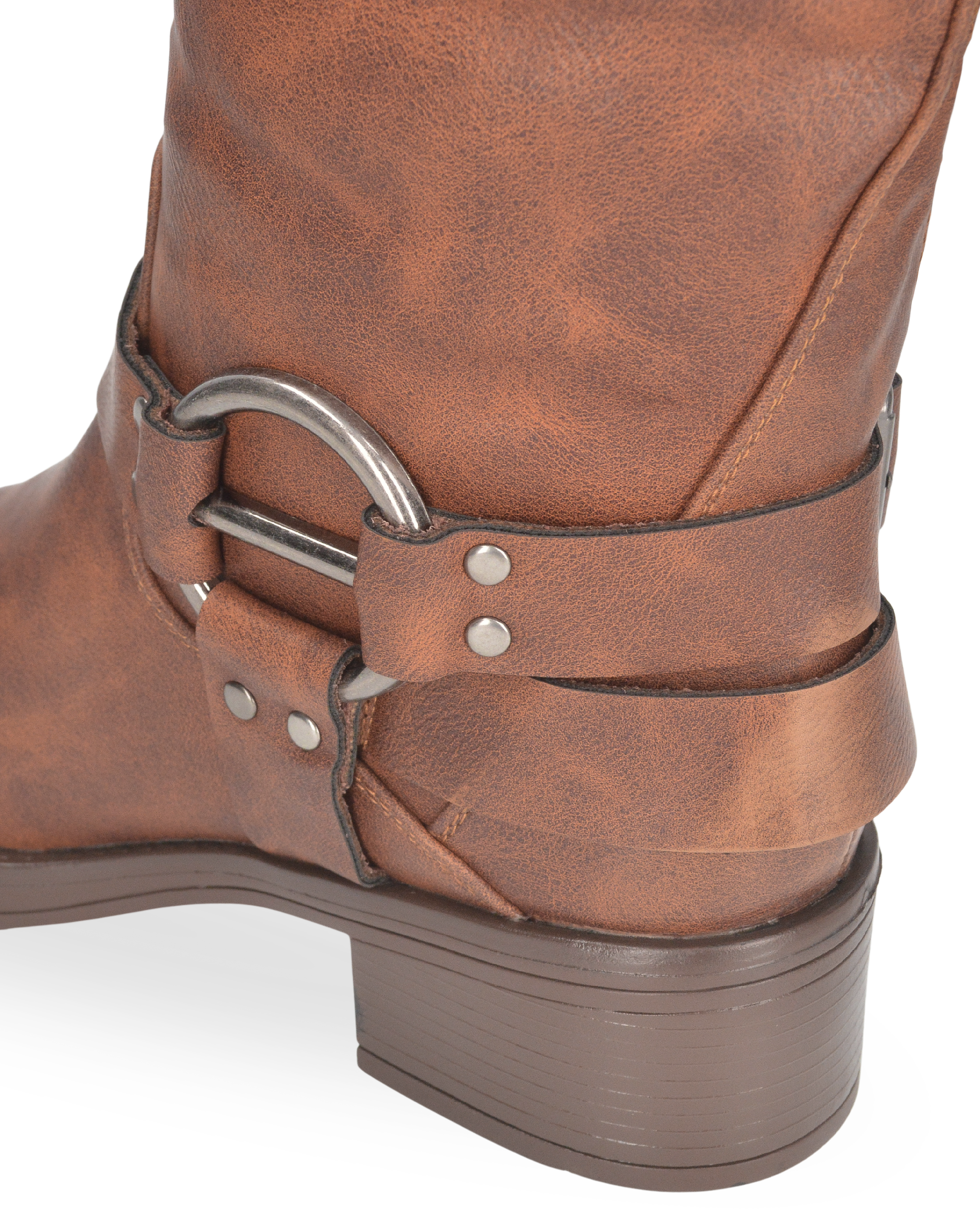 KASSY - stivaletti borchiati marroncini con tacco basso