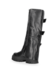 CATIA - stivali neri platform con risvolto e cinturini regolabili in finta pelle