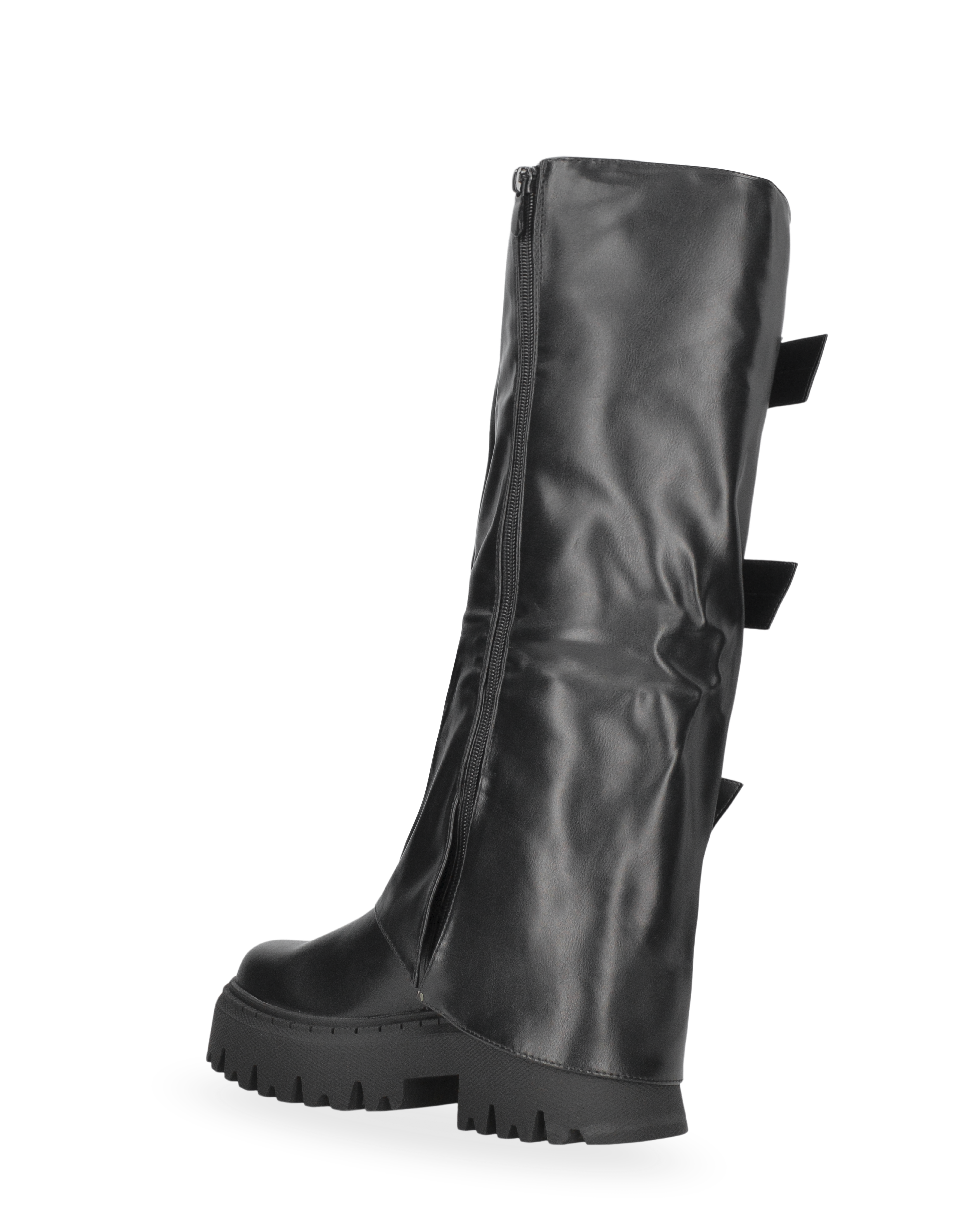 CATIA - stivali neri platform con risvolto e cinturini regolabili in finta pelle