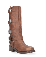 KASSY - stivaletti borchiati marroncini con tacco basso