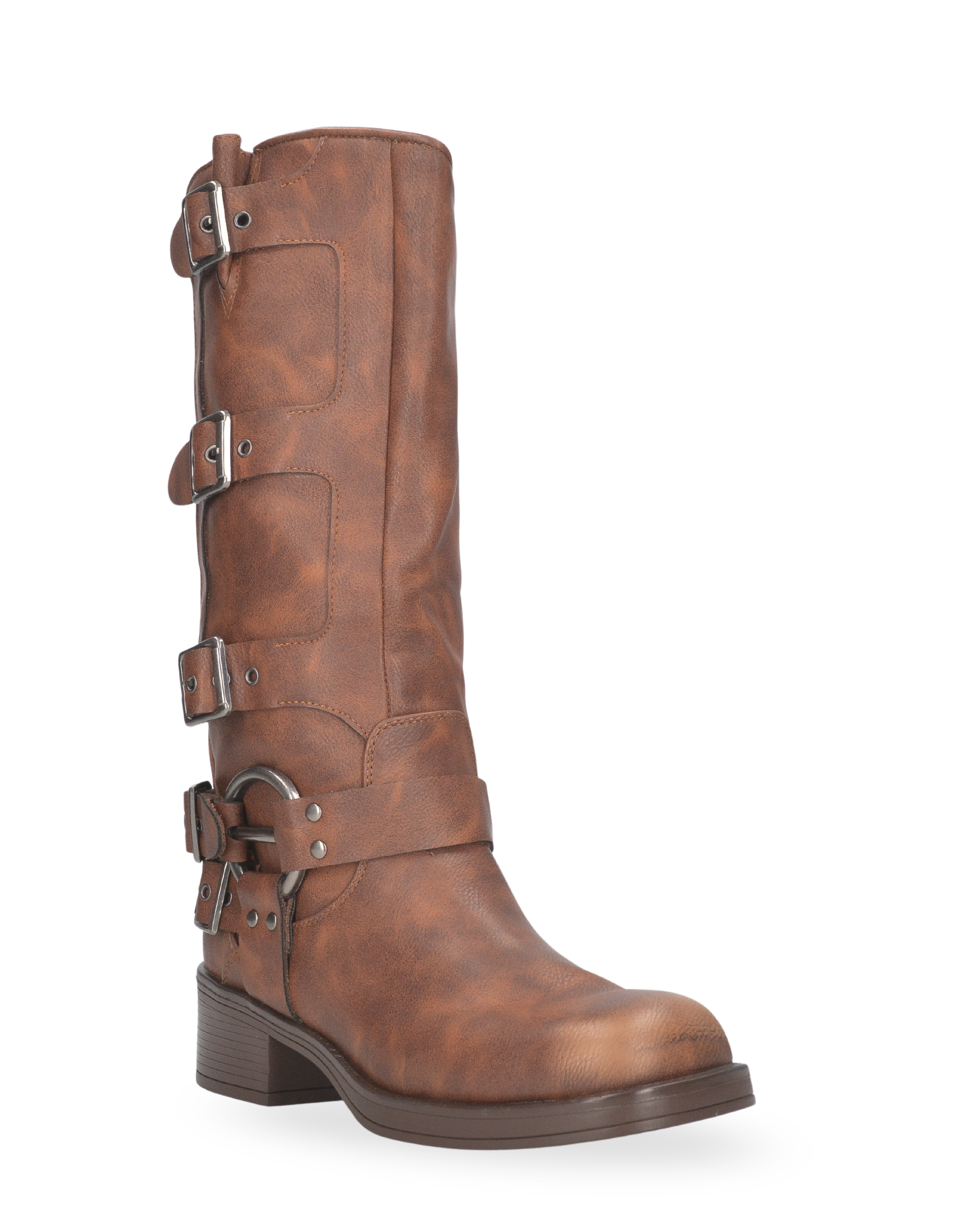 KASSY - stivaletti borchiati marroncini con tacco basso