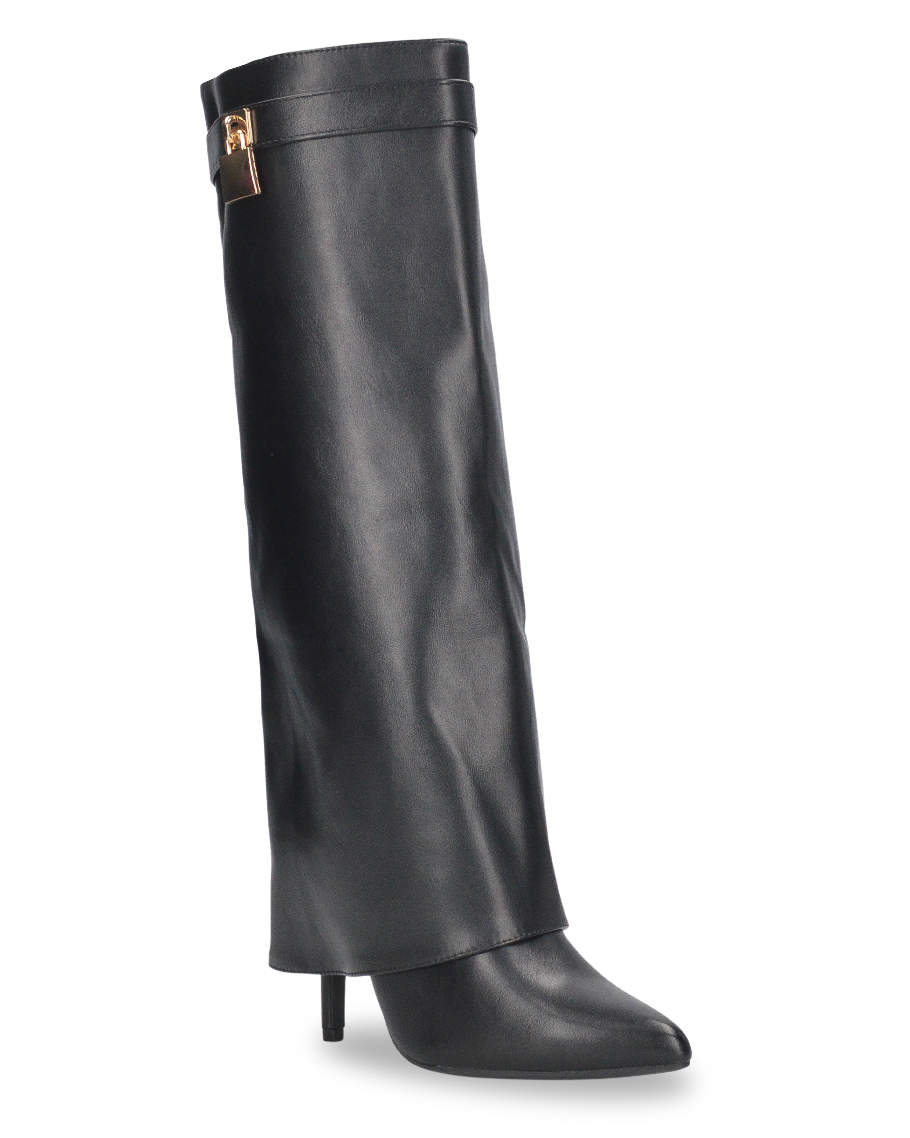 LALITA - stivali alti neri con risvolto e decorazione dorata