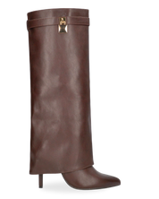 LALITA - stivali alti marroni con risvolto e decorazione dorata