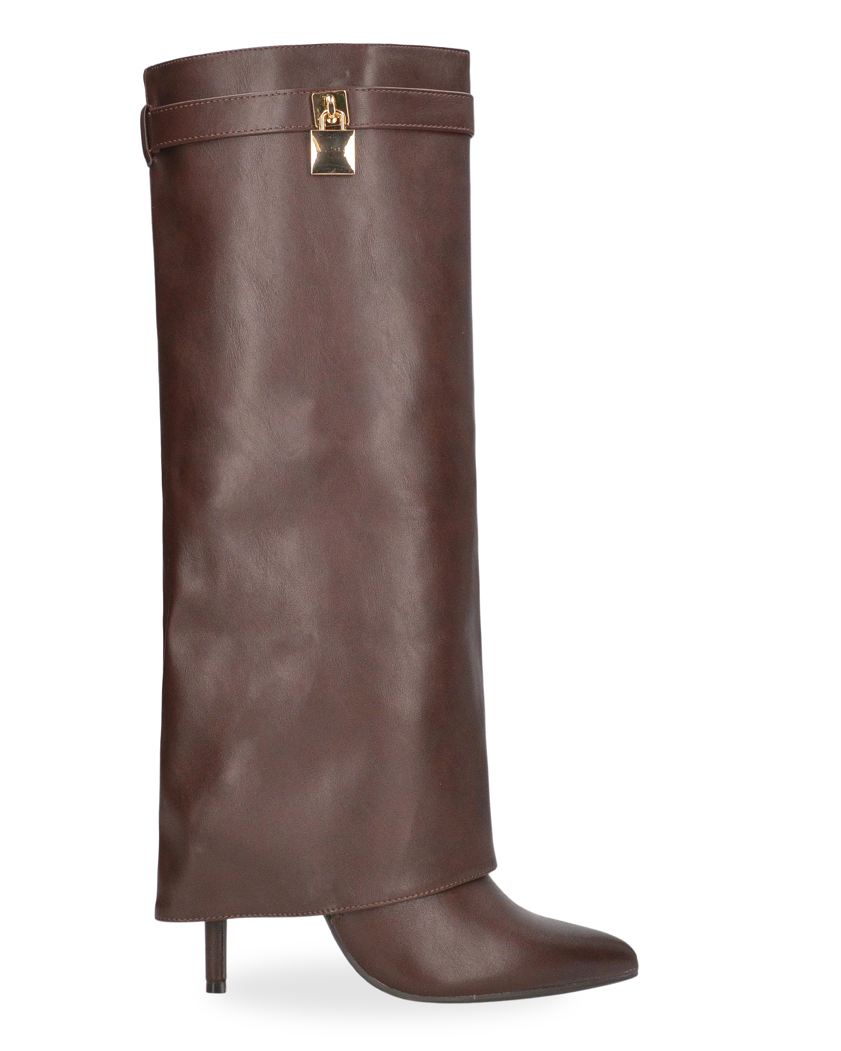 LALITA - stivali alti marroni con risvolto e decorazione dorata