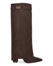 LILY - stivali alti in camoscio marrone con risvolto