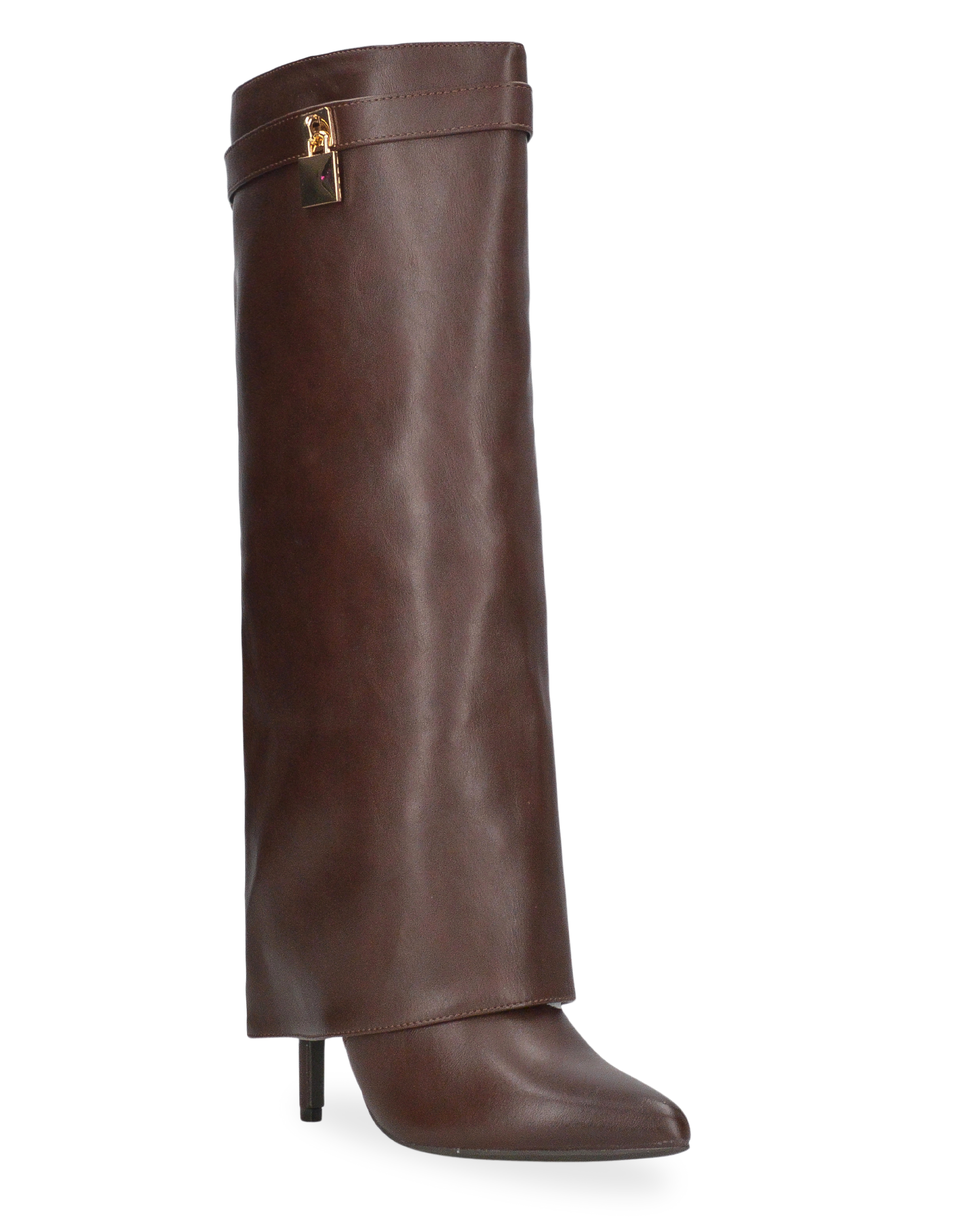 LALITA - stivali alti marroni con risvolto e decorazione dorata