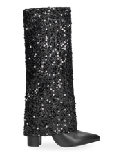 RIKA - Stivale 2 in 1 in simil pelle nera con gambale in pailletes