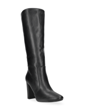 DEYA - stivali alti neri con cintura laterale e tacco alto