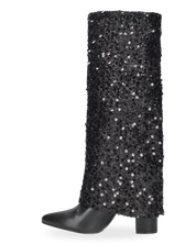 RIKA - Stivale 2 in 1 in simil pelle nera con gambale in pailletes