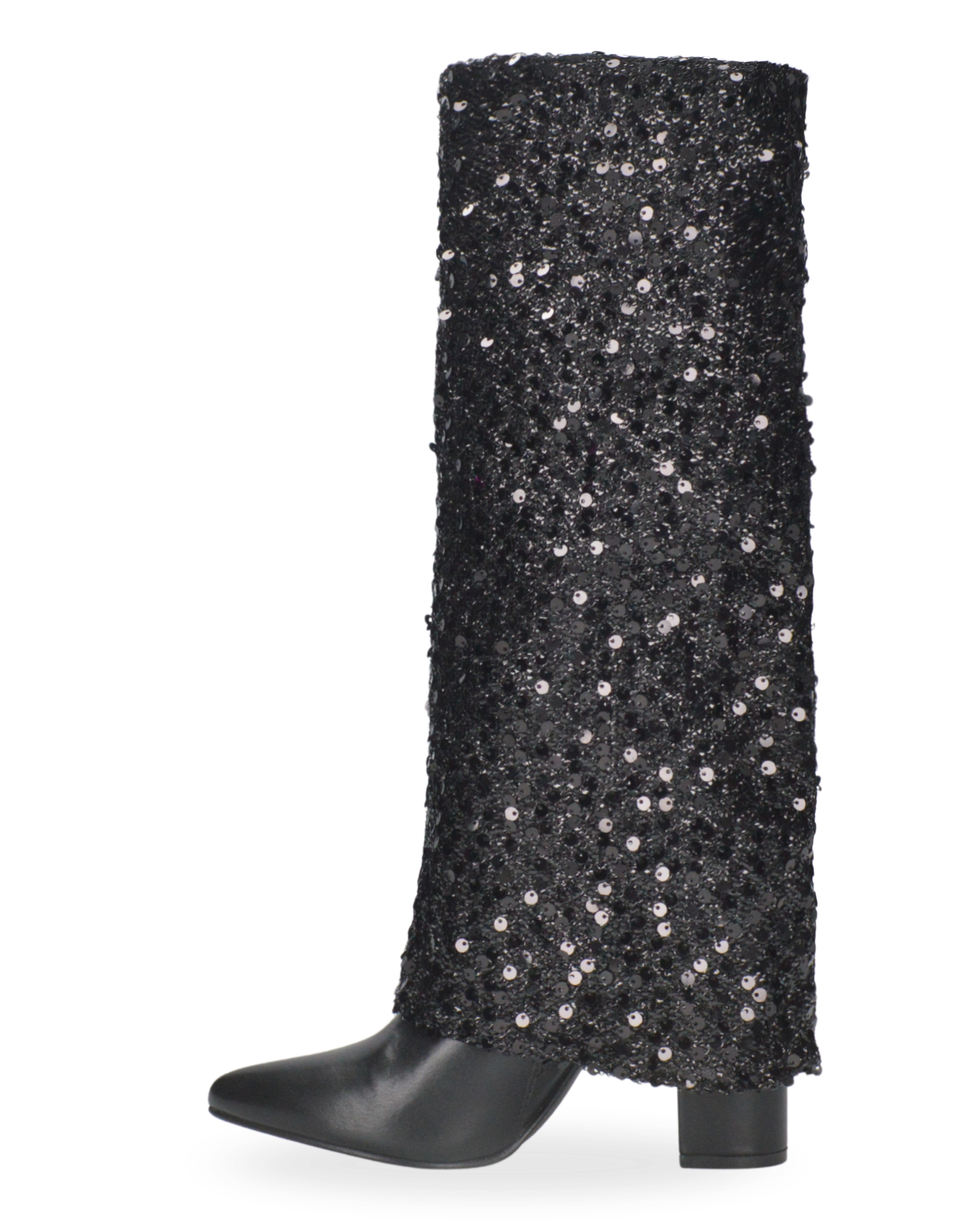 RIKA - Stivale 2 in 1 in simil pelle nera con gambale in pailletes