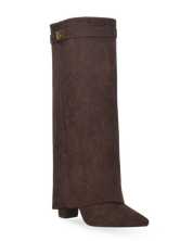 LILY - stivali alti in camoscio marrone con risvolto