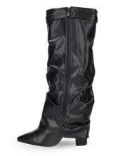 AVERY - Stivale nero arricciato in ecopelle, dettaglio fibbia oro