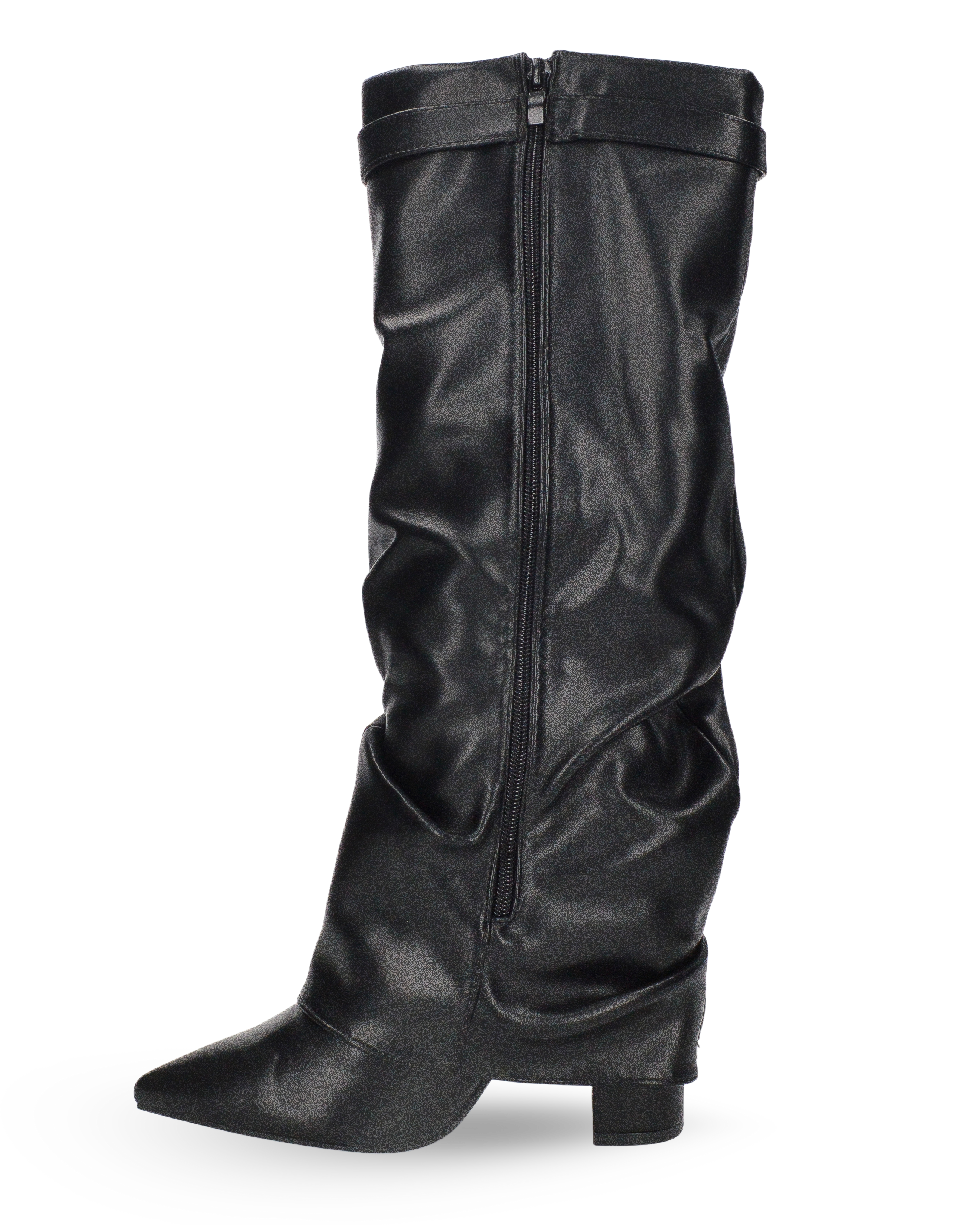 AVERY - Stivale nero arricciato in ecopelle, dettaglio fibbia oro