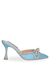 TABBY - décolleté in glitter azzurro con fiocco