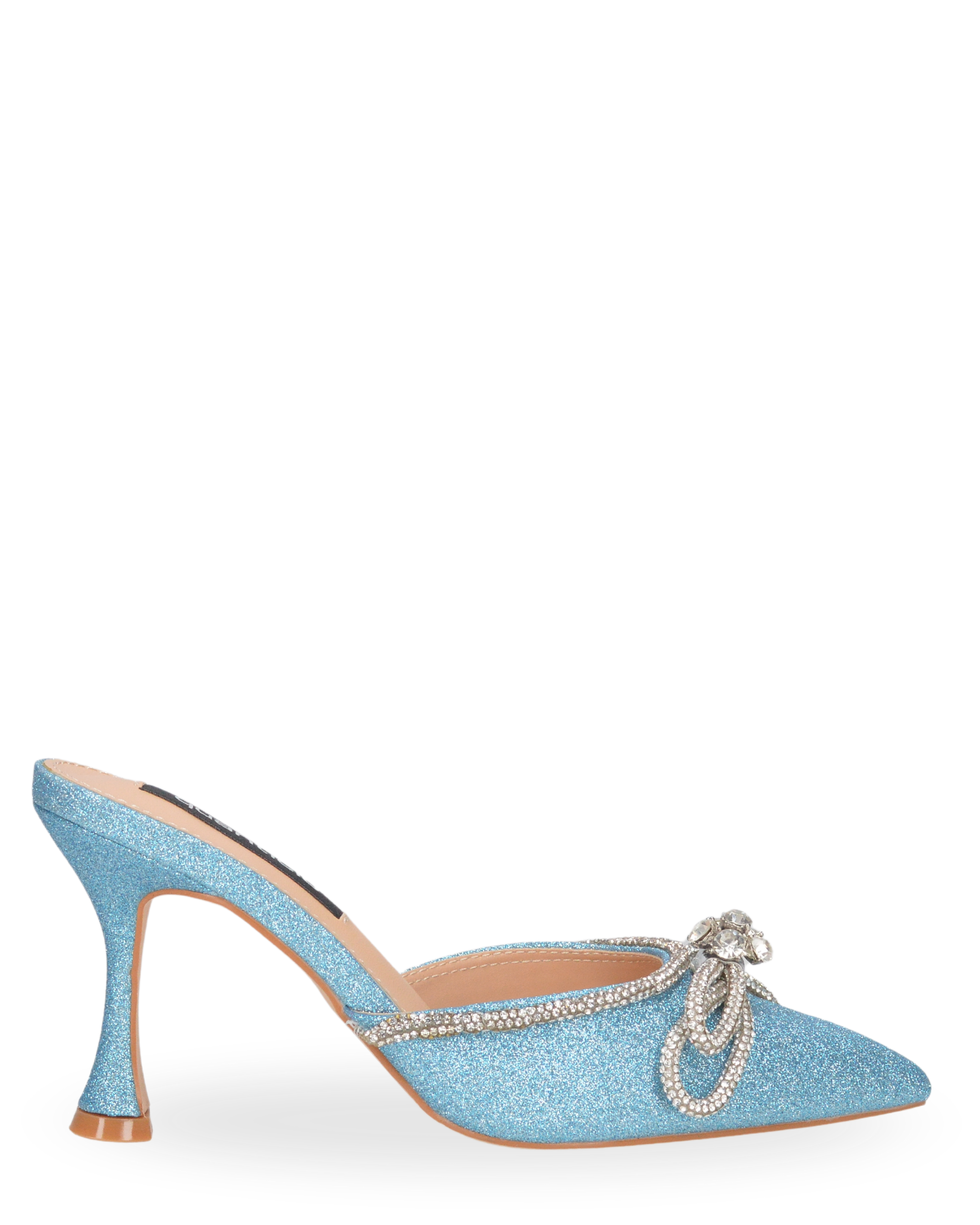 TABBY - décolleté in glitter azzurro con fiocco