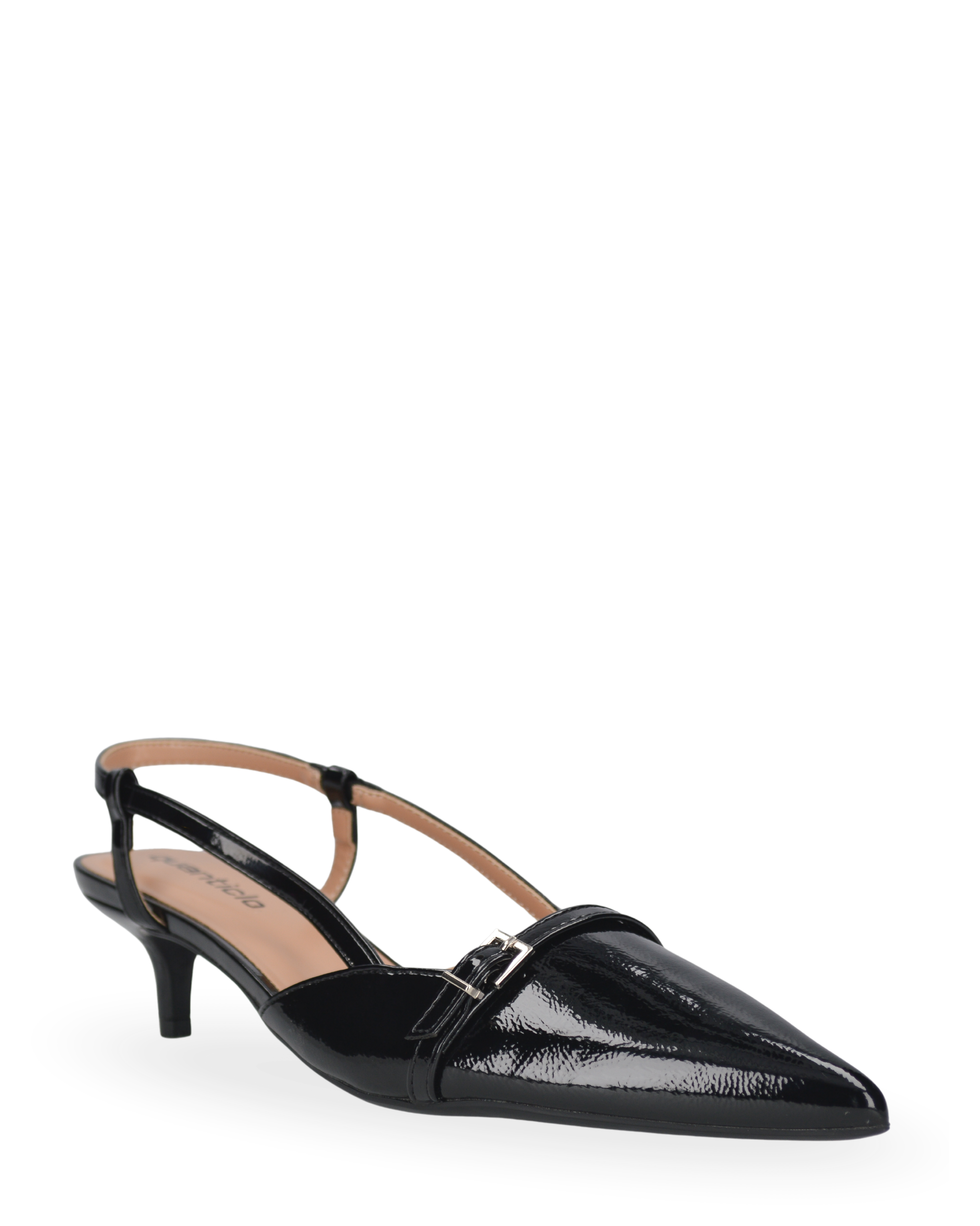 BERIT - sandali décolleté con tacco basso in nero lucido