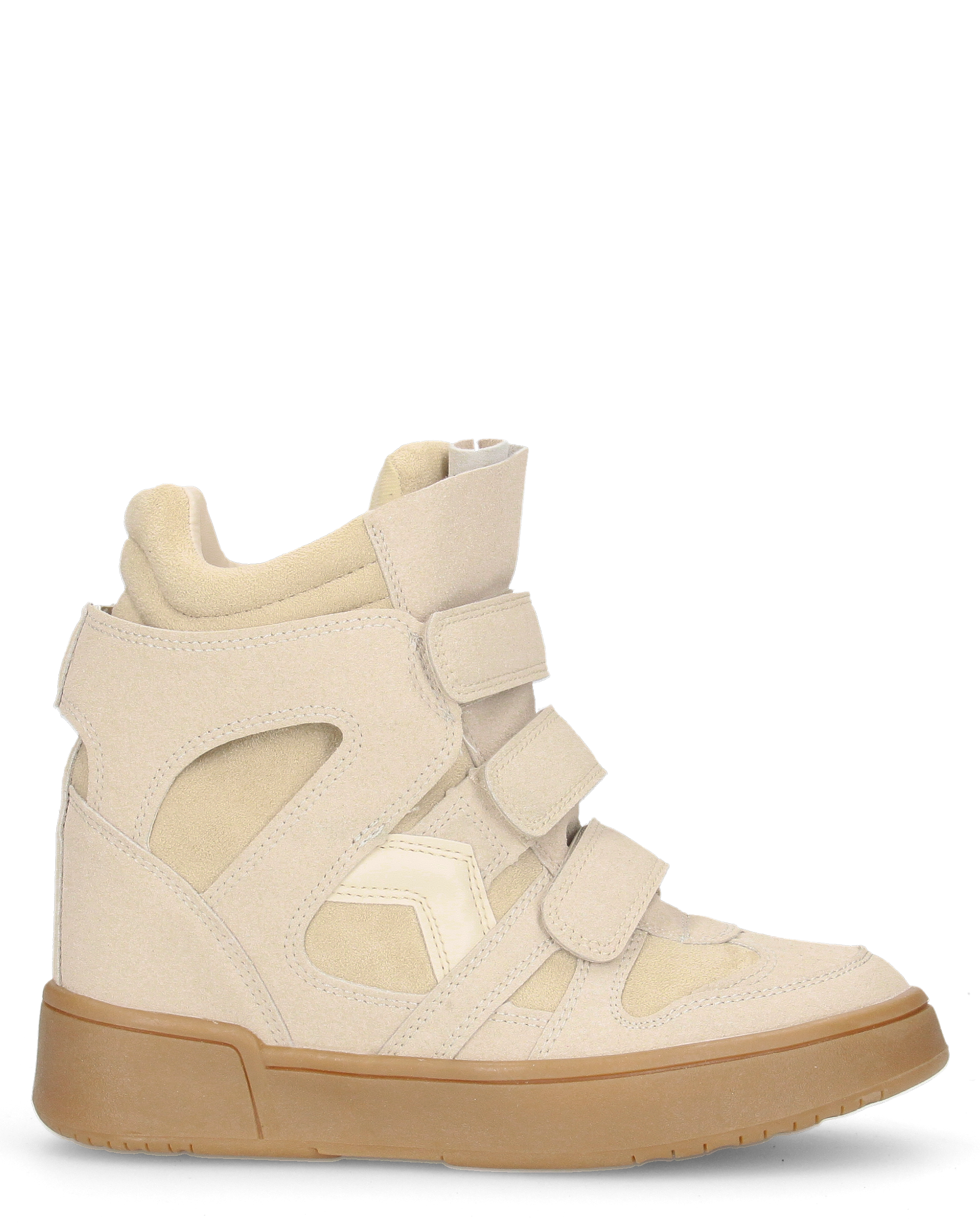 QUINSY - sneakers alte in ecopelle scamosciata beige con zeppa interna e tre strap