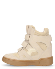 QUINSY - sneakers alte in ecopelle scamosciata beige con zeppa interna e tre strap