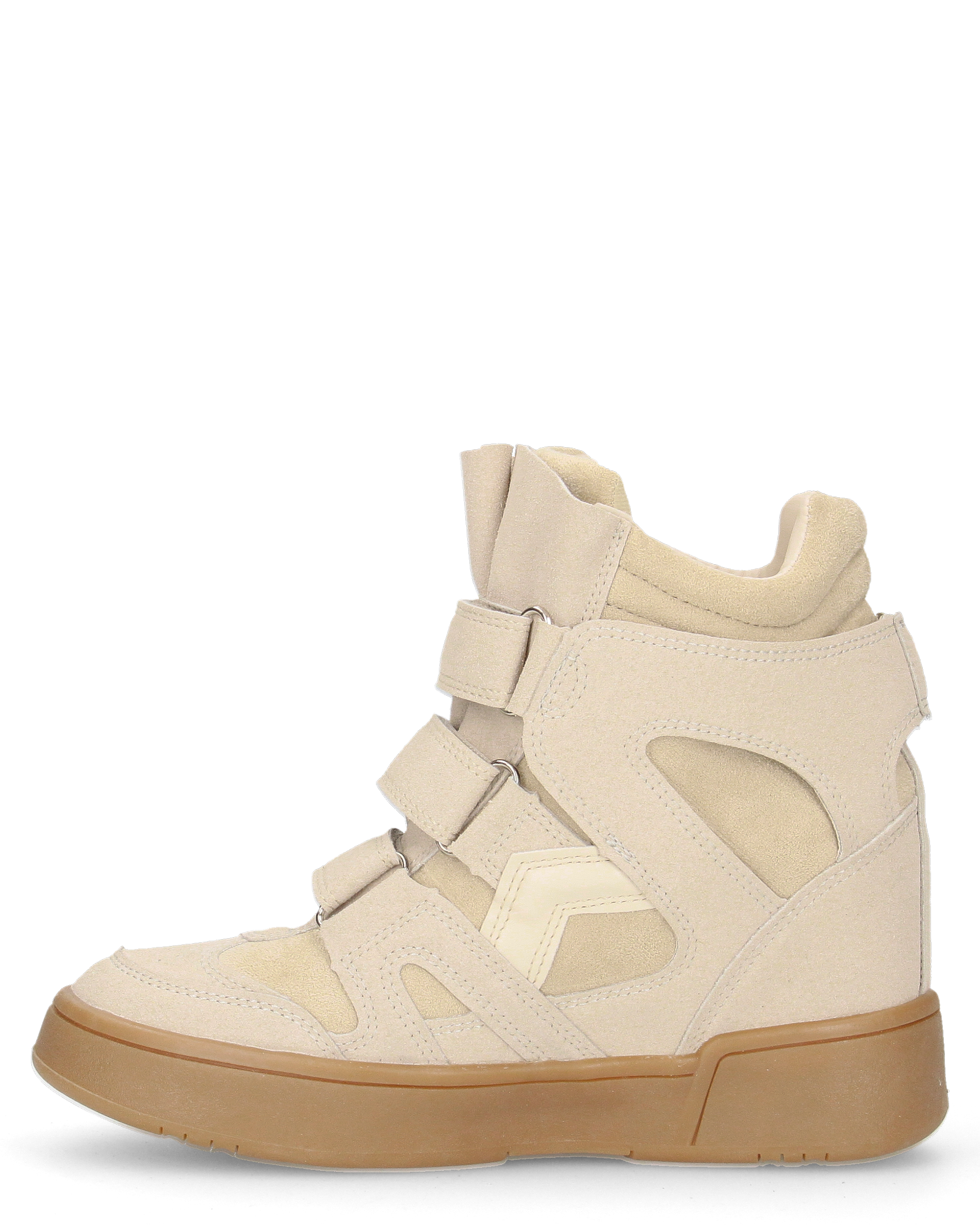 QUINSY - sneakers alte in ecopelle scamosciata beige con zeppa interna e tre strap
