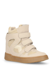 QUINSY - sneakers alte in ecopelle scamosciata beige con zeppa interna e tre strap